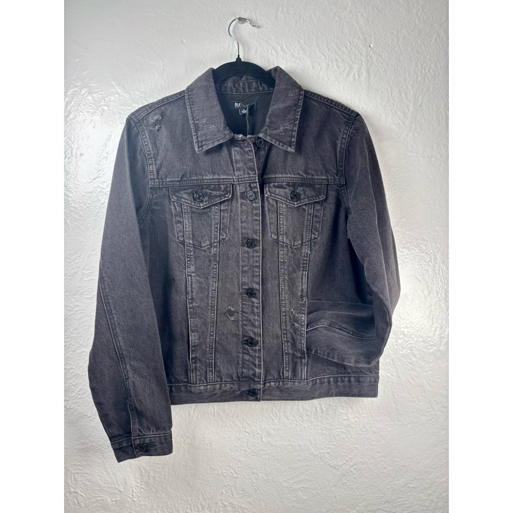 NEW‎ Buffalo David Bitton Denim Jacket Womens Medium Black Distressed Trucker
